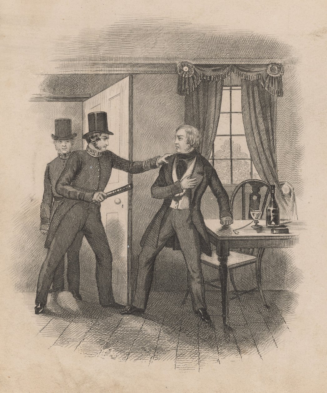 Arrest van Frederick George Manning (gravure) door English School