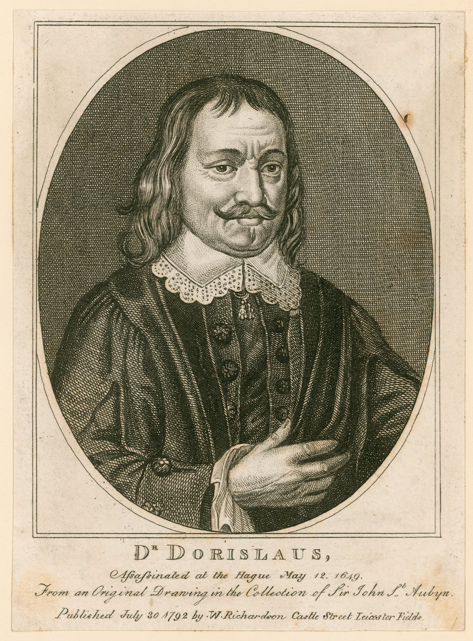 Moord op Dr. Isaac Dorislaus, mei 1649 (gravure) door English School