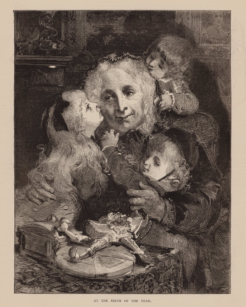 Bij de geboorte van het jaar (gravure) door English School