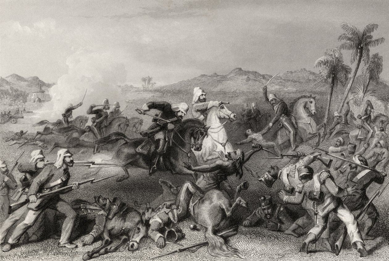 Aanval op de Sealcote muiters door de onregelmatige cavalerie van generaal Nicholson in 1857, uit 