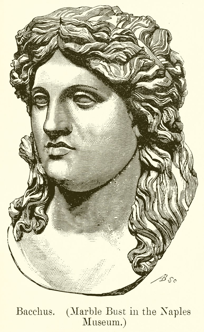 Bacchus. (Marmeren buste in het Museum van Napels) (gravure) door English School