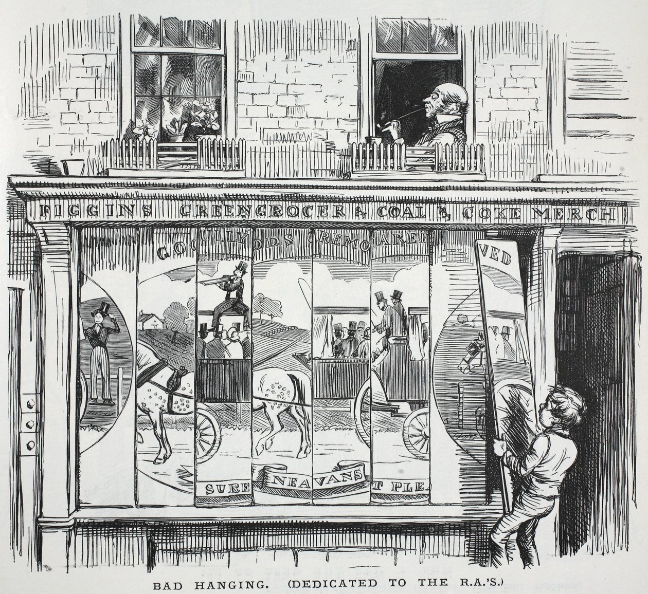 Slechte ophanging (toegewijd aan de R.A.s), illustratie uit Punch door English School