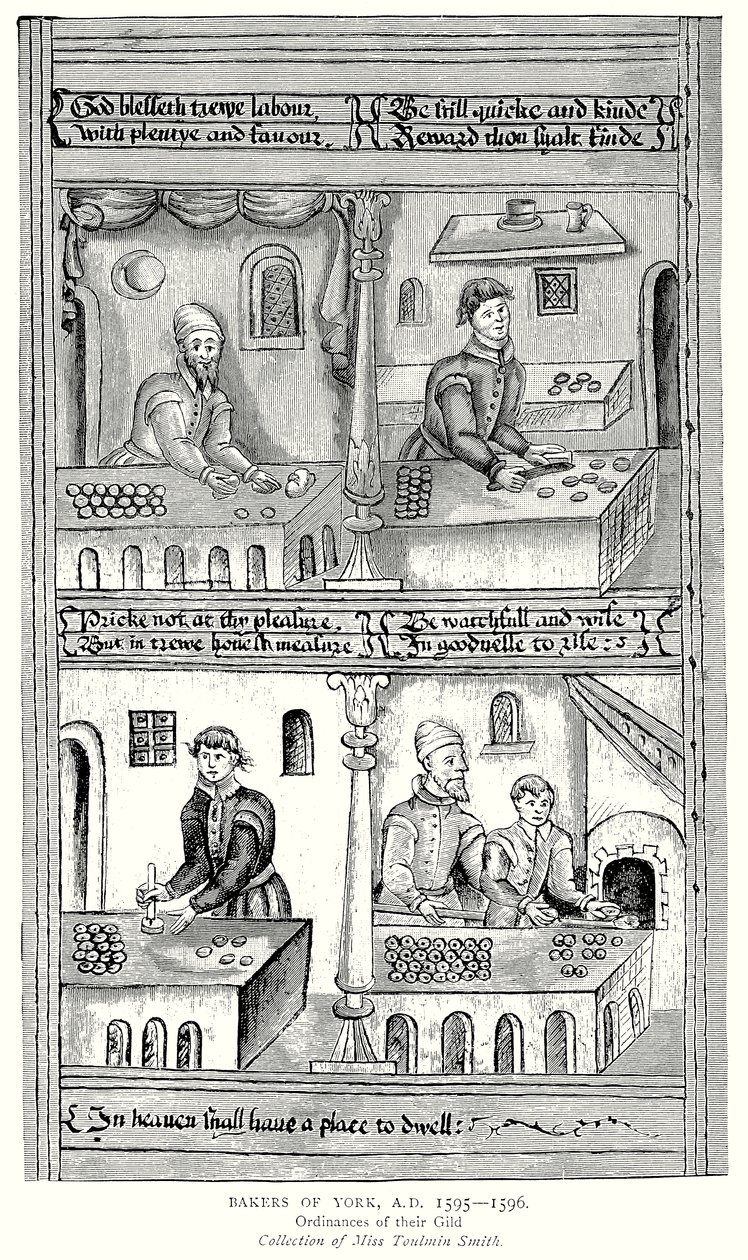 Bakkers van York, AD 1595-1596. Verordeningen van hun gilde (gravure) door English School