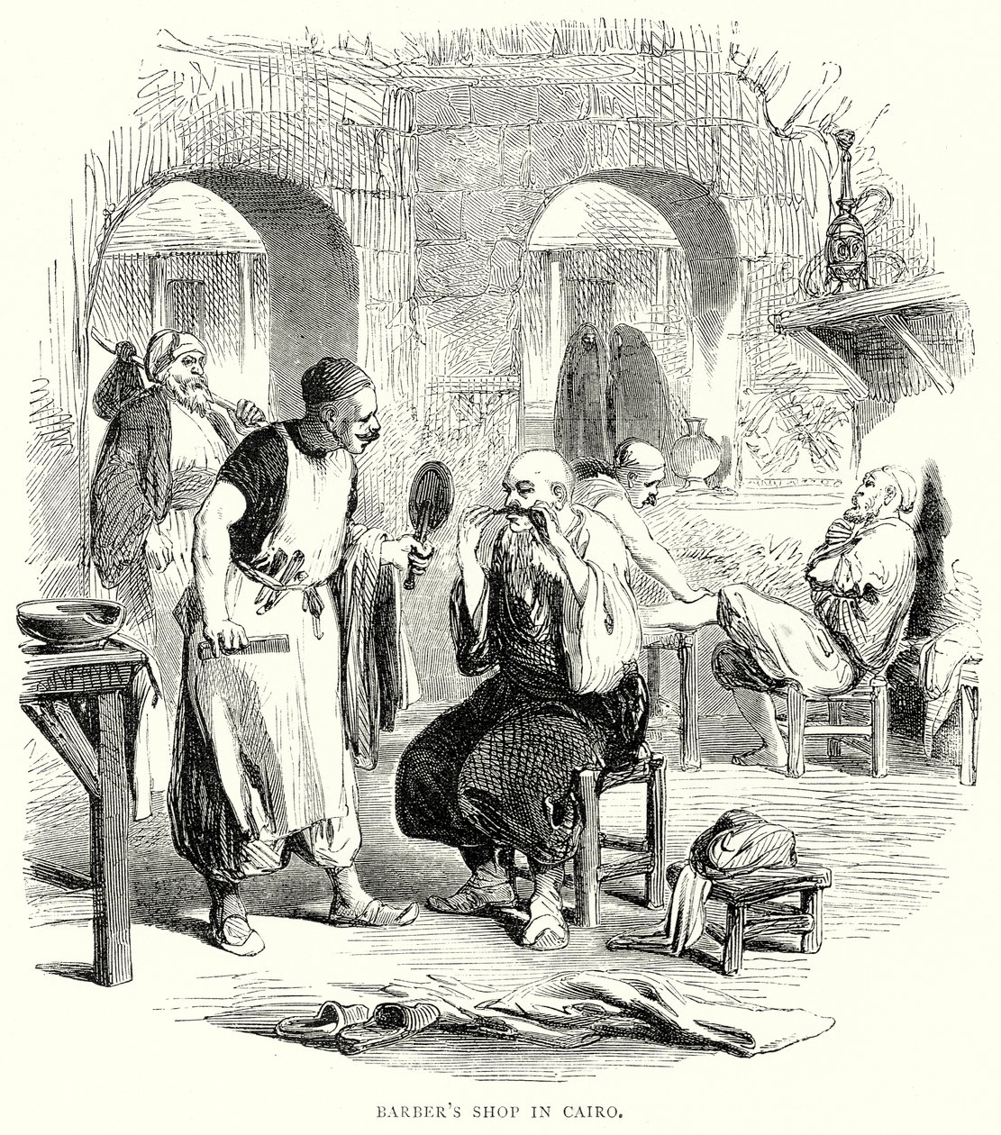 Kapperszaak in Caïro (gravure) door English School