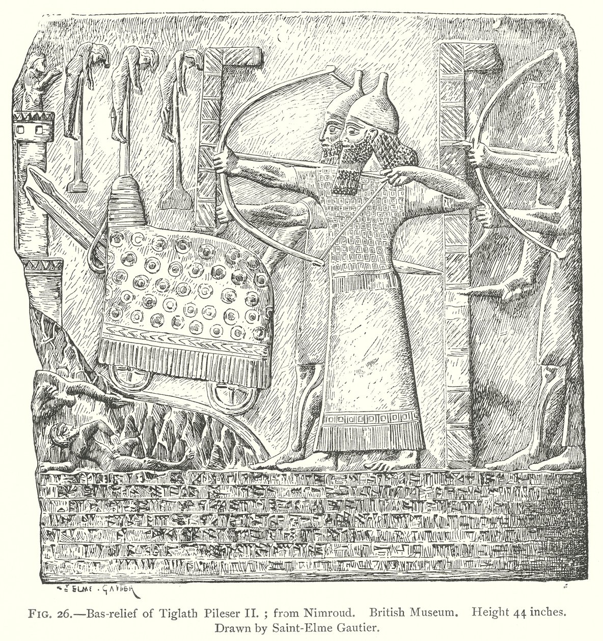 Bas-reliëf van Tiglath Pileser II; uit Nimroud. Brits Museum (gravure) door English School