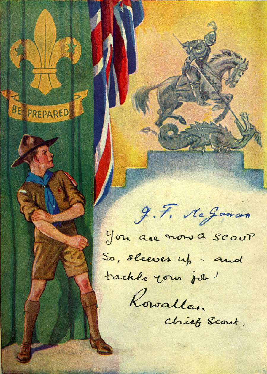 Wees voorbereid, inschrijvingskaart voor padvinders. 1947 door English School