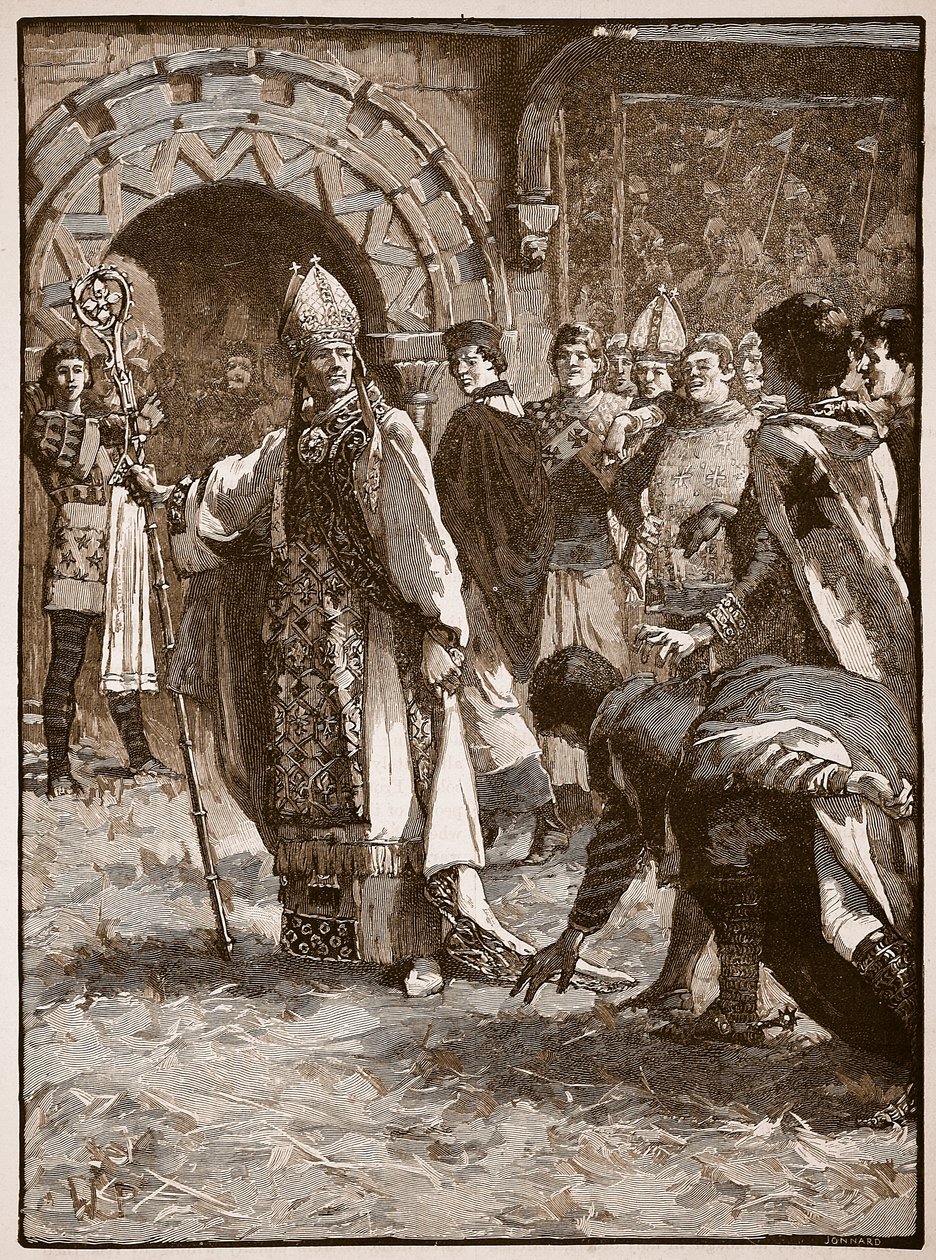 Becket voor zijn vijanden in de raadszaal in Northampton, illustratie uit Cassells Illustrated History of England door English School