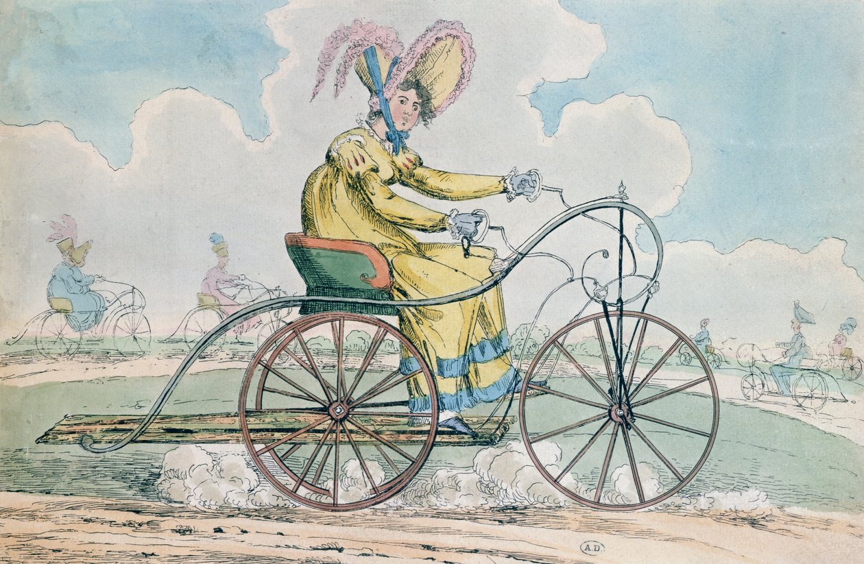 Fiets met drie wielen, de hobby van de dames, 1819 door English School