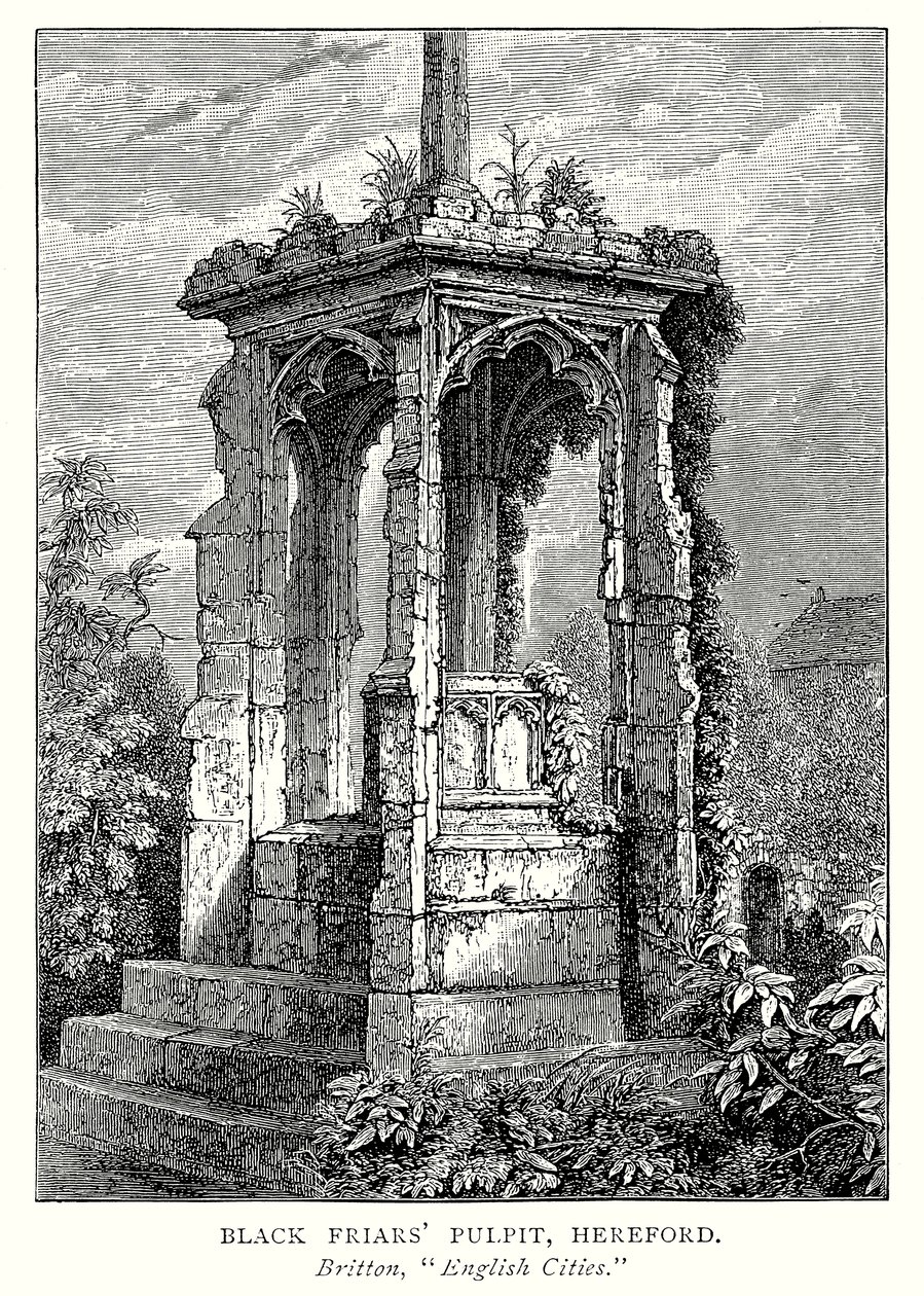Preekstoel van de Zwarte Broeders, Hereford (gravure) door English School