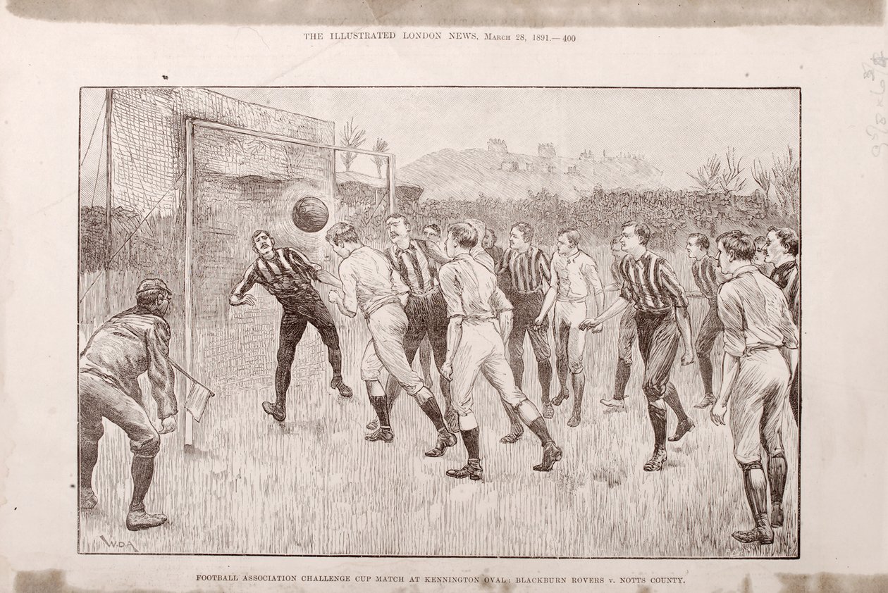 Blackburn Rovers vs. Nottingham County op de Kennington Oval, uit The Illustrated Sporting and Dramatic News, 23 maart 1891 door English School