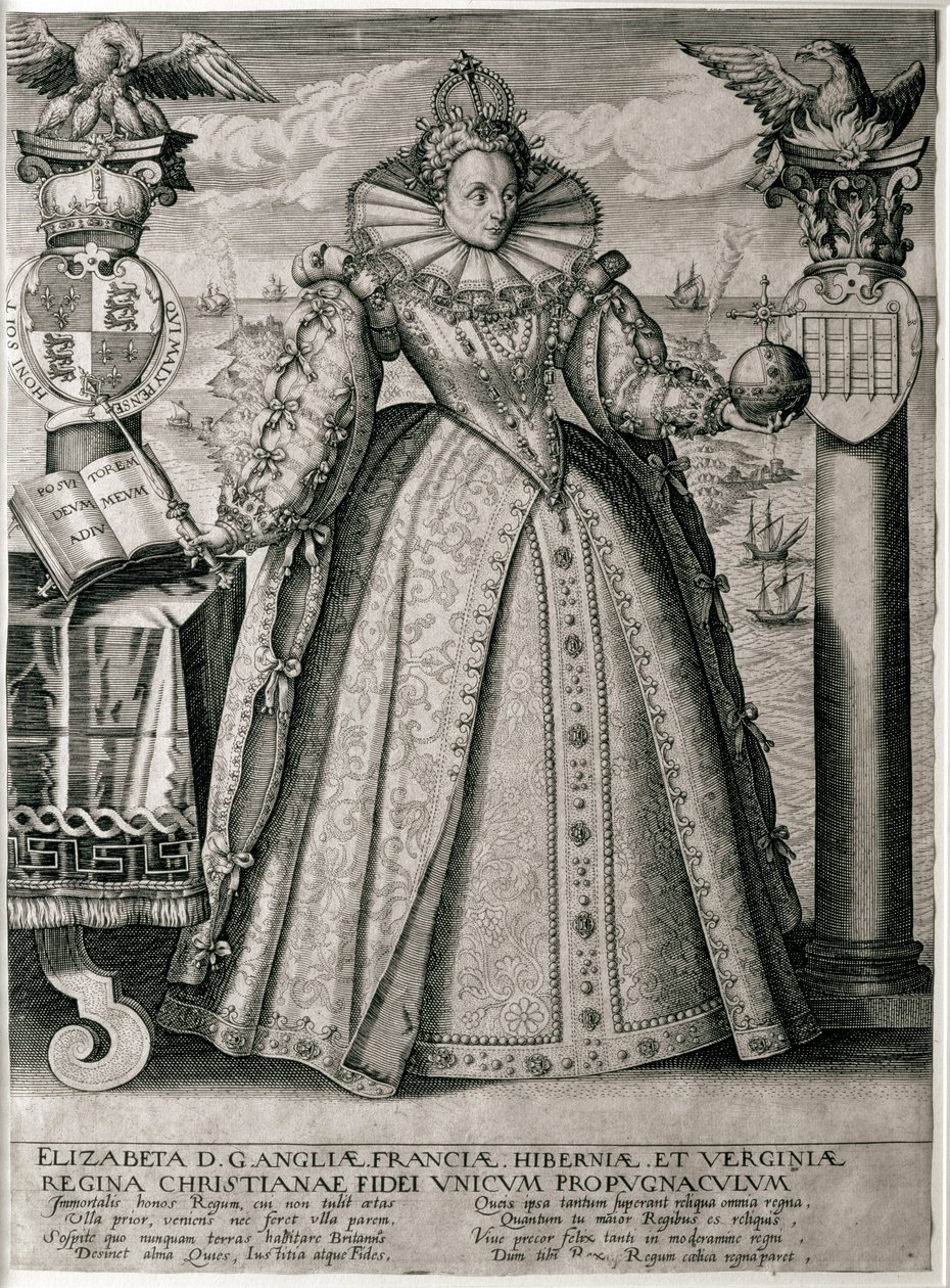Boek frontispice ter viering van het gelukkige en welvarende bewind van Koningin Elizabeth I, 1596 door English School