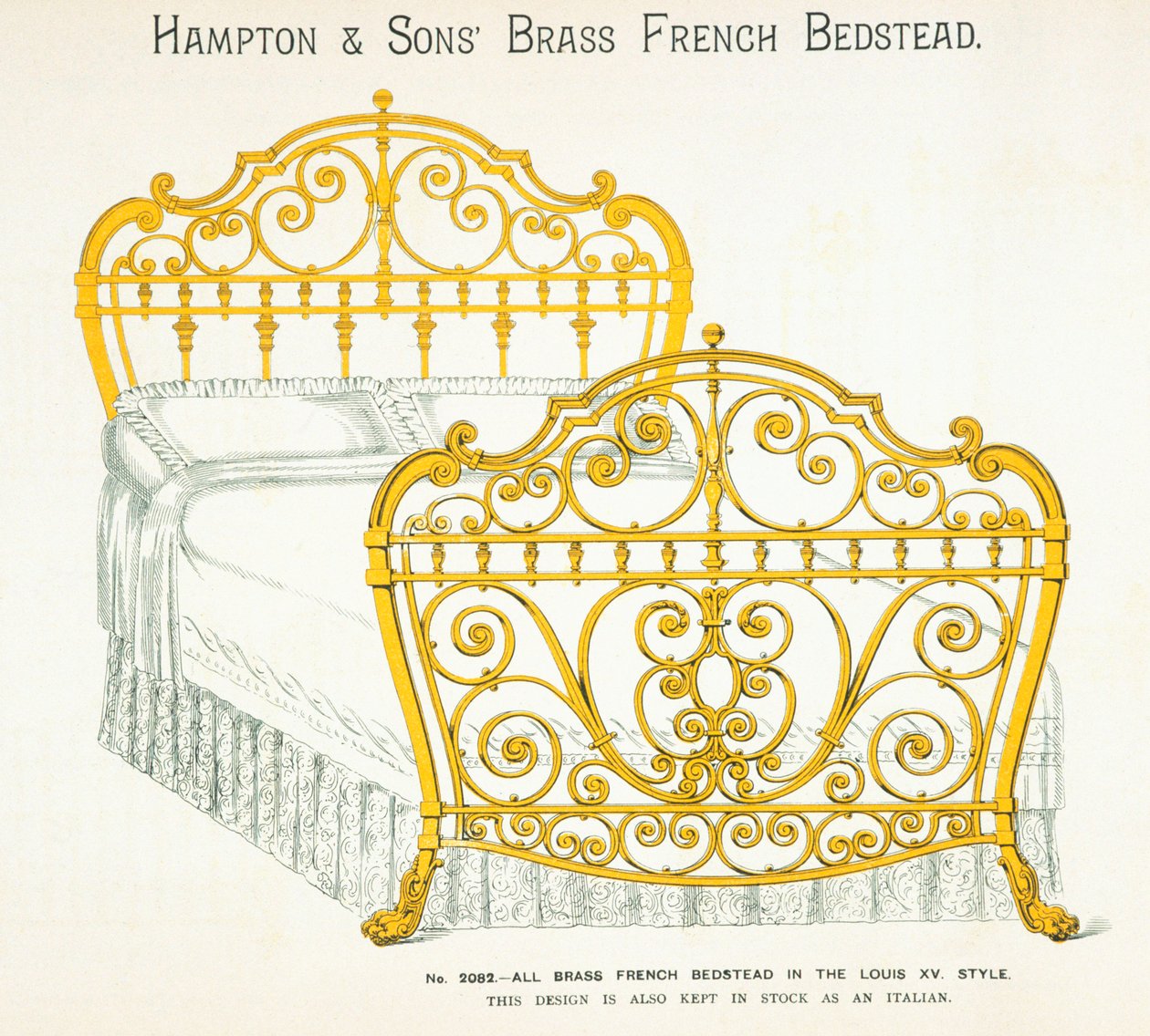 Messing Frans ledikant uit Hampton and Sons Catalogus van meubels, 1902 door English School