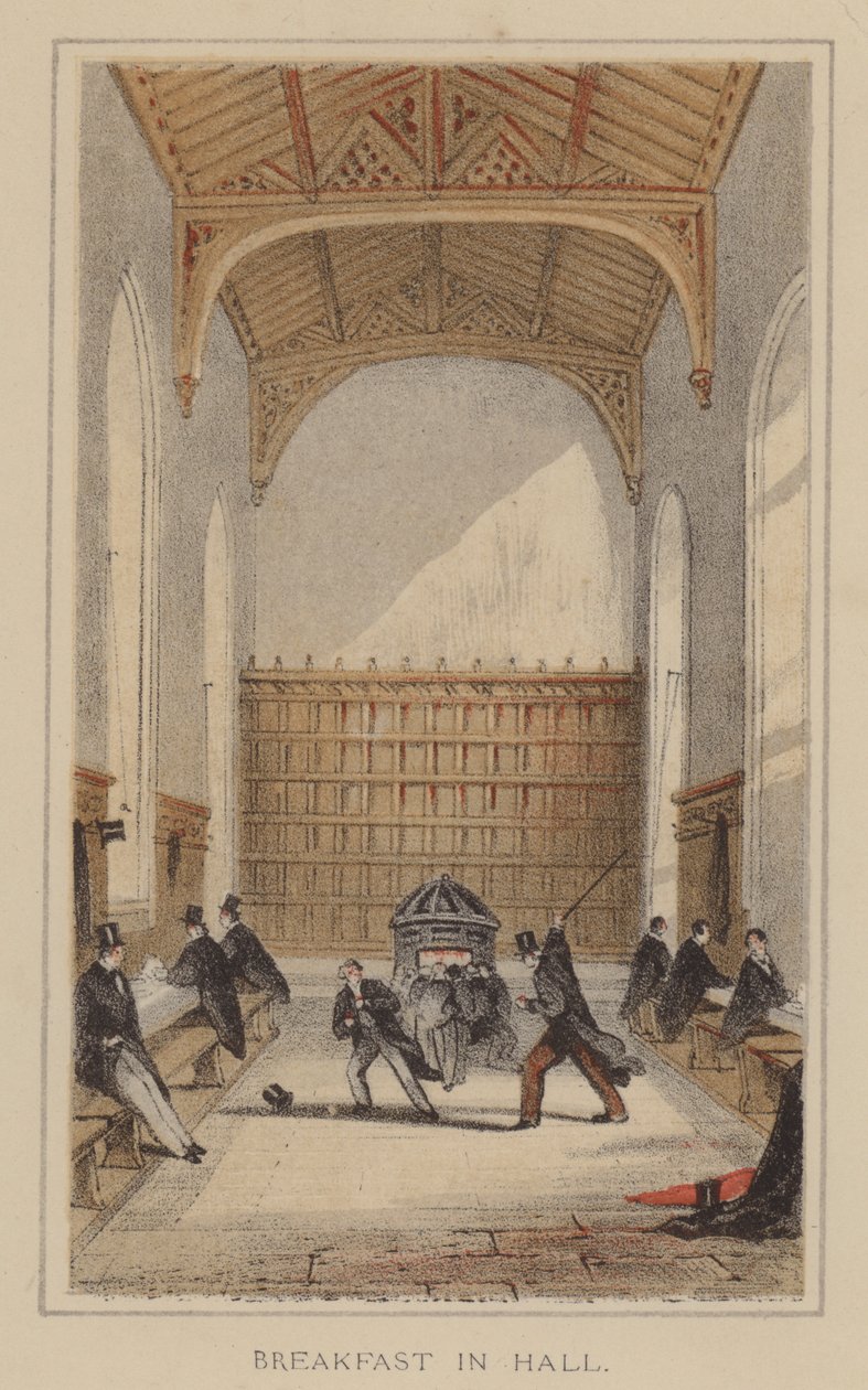 Ontbijt in de hal (kleurenlitho) door English School
