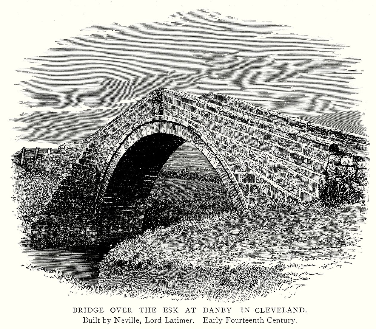 Brug over de Esk bij Danby in Cleveland (gravure) door English School