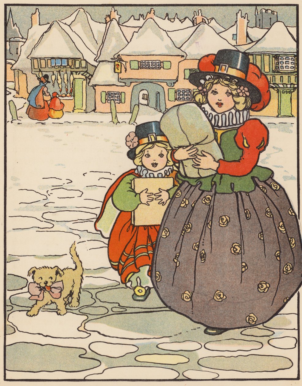 Bringing Home the Christmas Presents (kleurenlitho) door English School