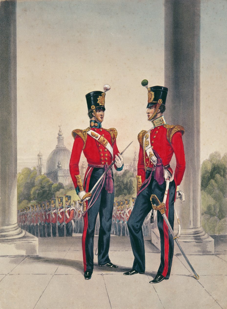 Britse Officieren in India (gekleurde gravure) door English School