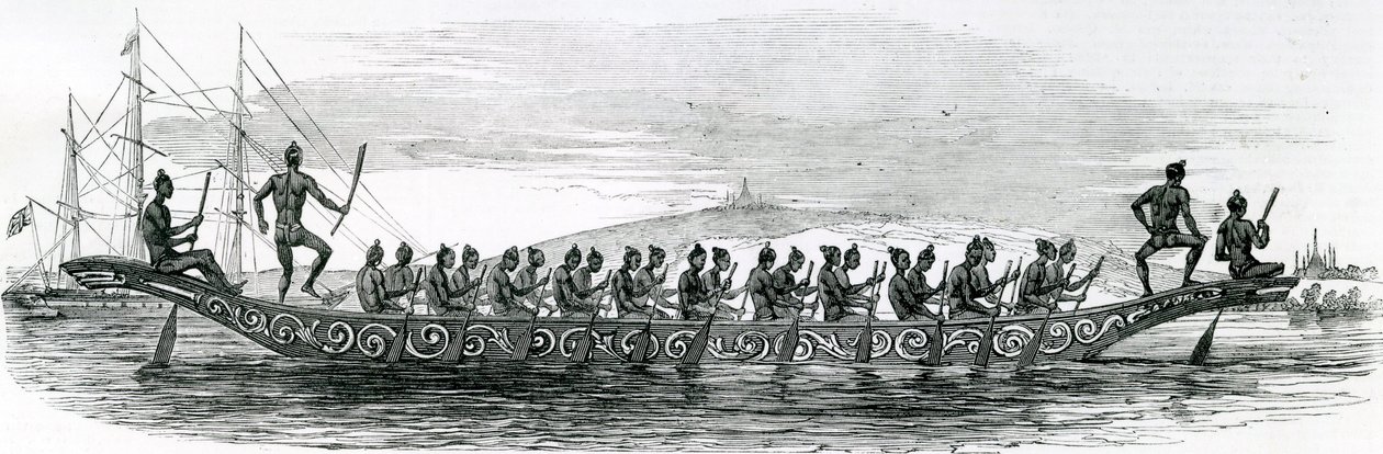Birmaanse oorlogsschip, genomen uit The London Illustrated News, 1852 door English School