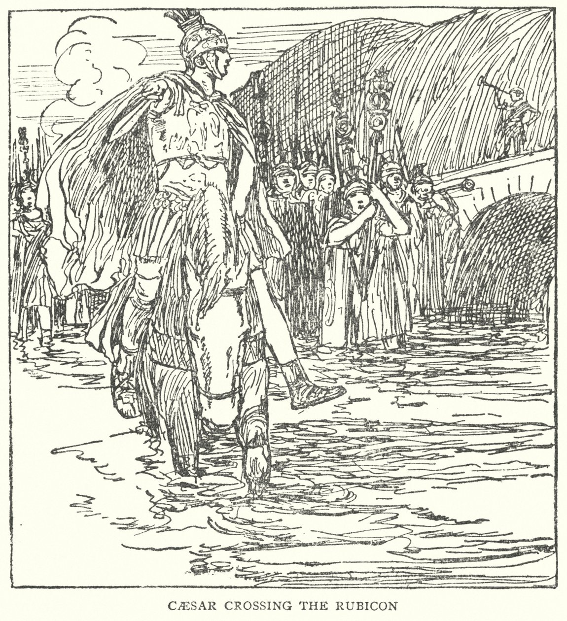 Caesar steekt de Rubicon over (litho) door English School
