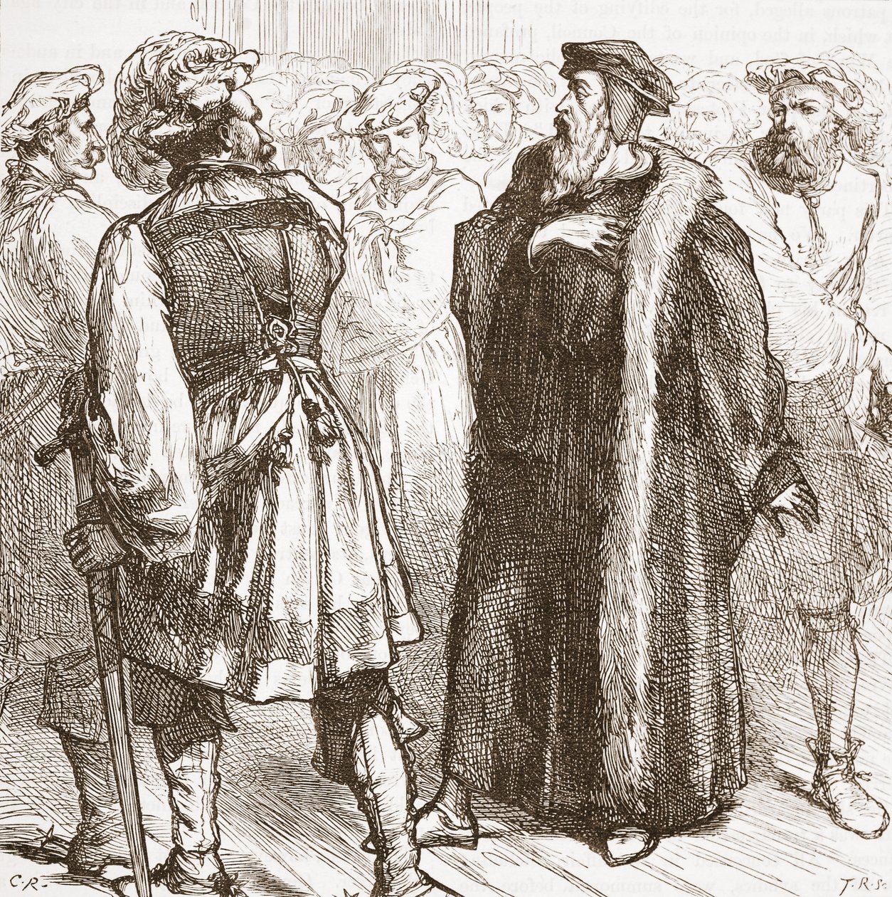Calvijn voor zijn vijanden in de Raad, illustratie uit De Geschiedenis van het Protestantisme door James Aitken Wylie, gepubliceerd in 1878 door English School