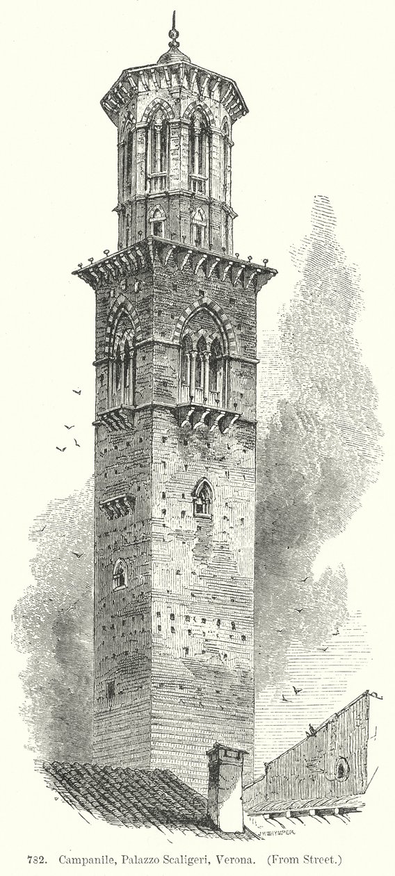 Campanile, Palazzo Scaligeri, Verona (gravure) door English School