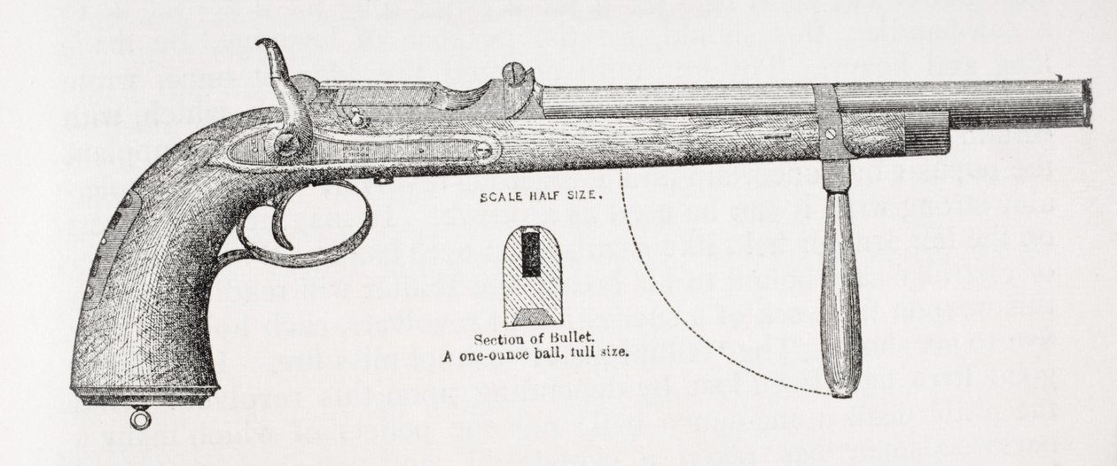 Kapitein Burtons karabijnpistool en projectiel, uit Het Leven van Kapitein Sir Richard Burton, Deel II door Isabel Burton, gepubliceerd 1893 door English School