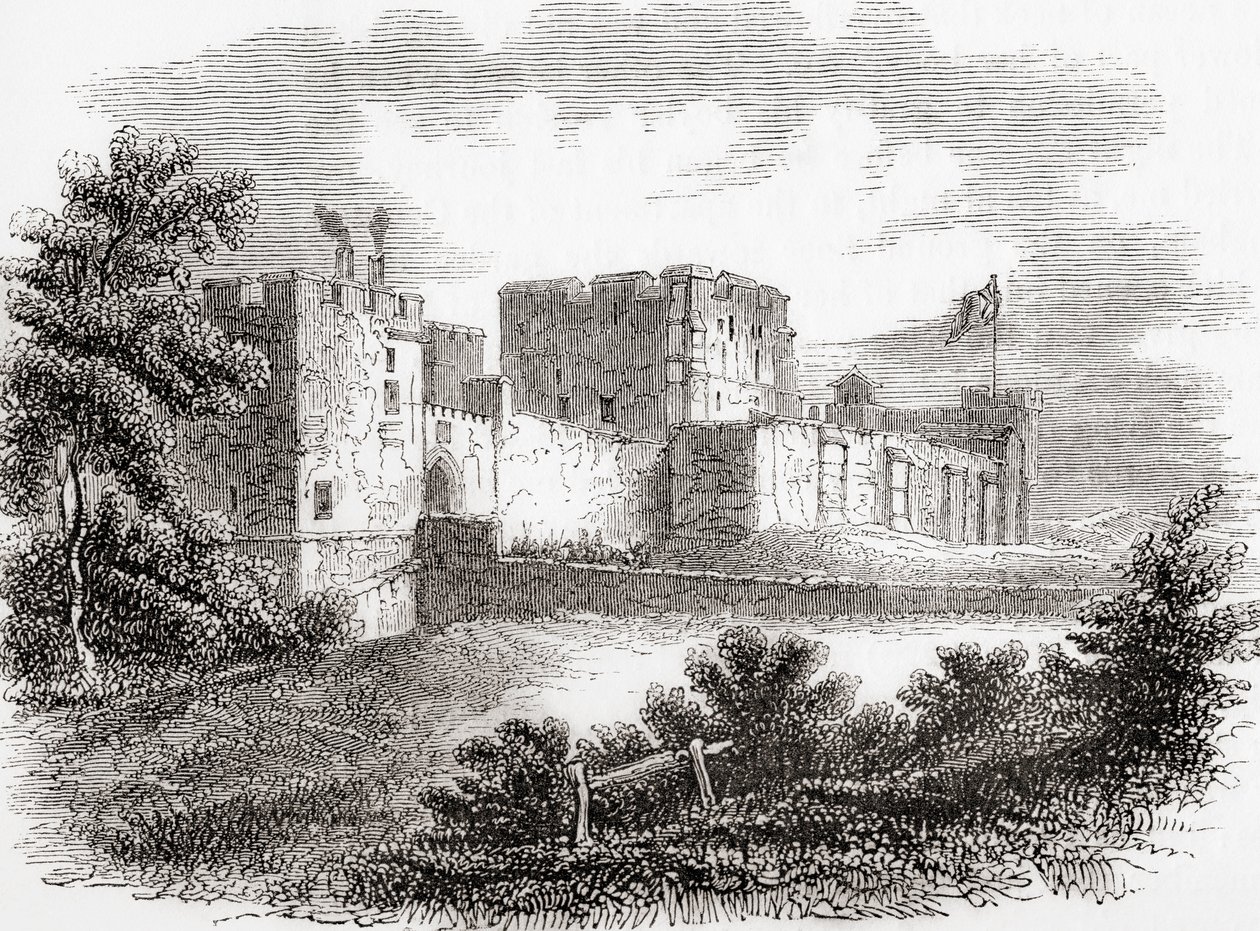 Carlisle Castle, Carlisle, Cumbria, Engeland gezien hier in de 19e eeuw, uit Old England: A Pictorial Museum, uitgegeven 1847 door English School