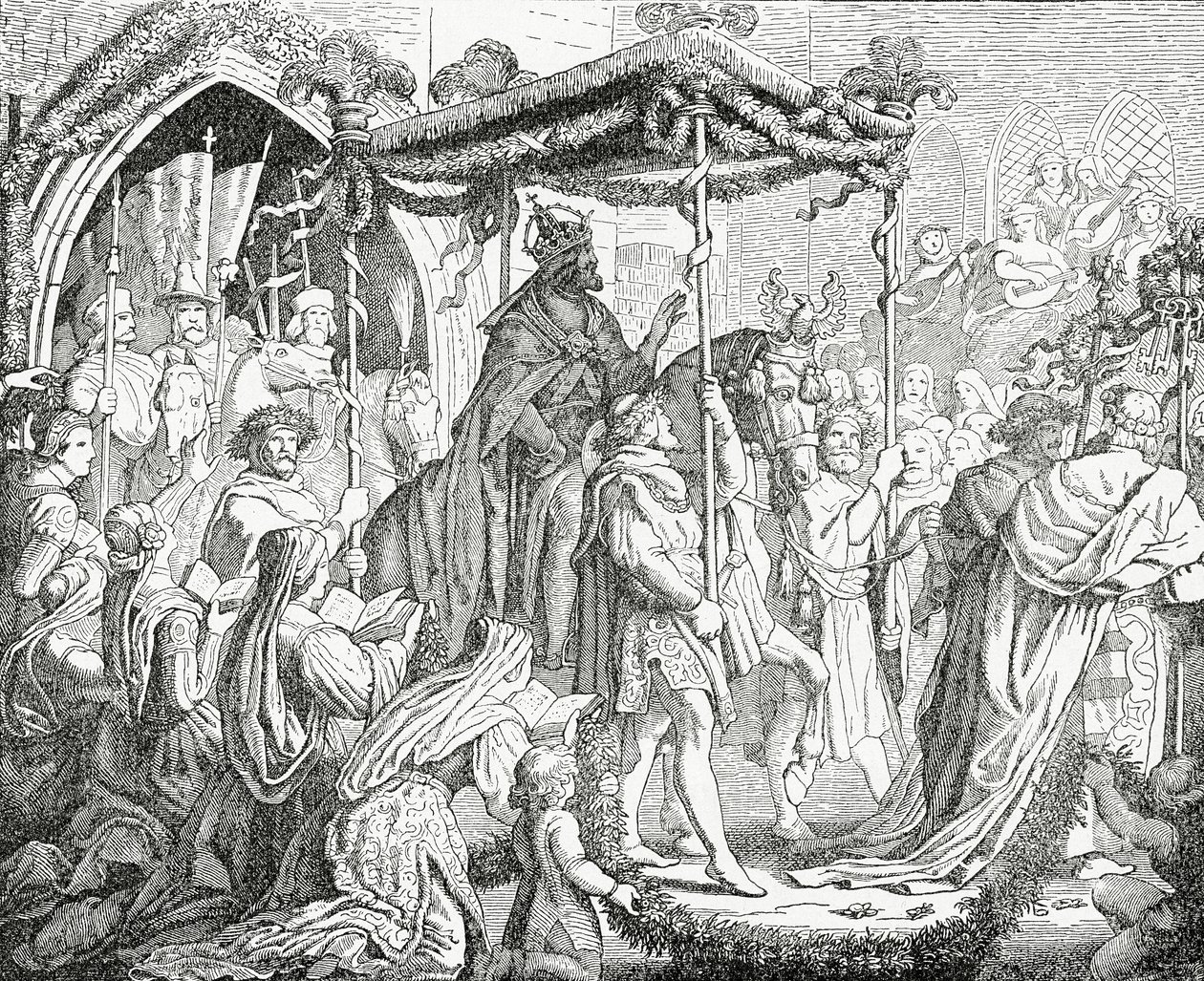 Karel IV, Heilige Roomse Keizer, bezoekt paus Urbanus V in Avignon in 1365 door English School