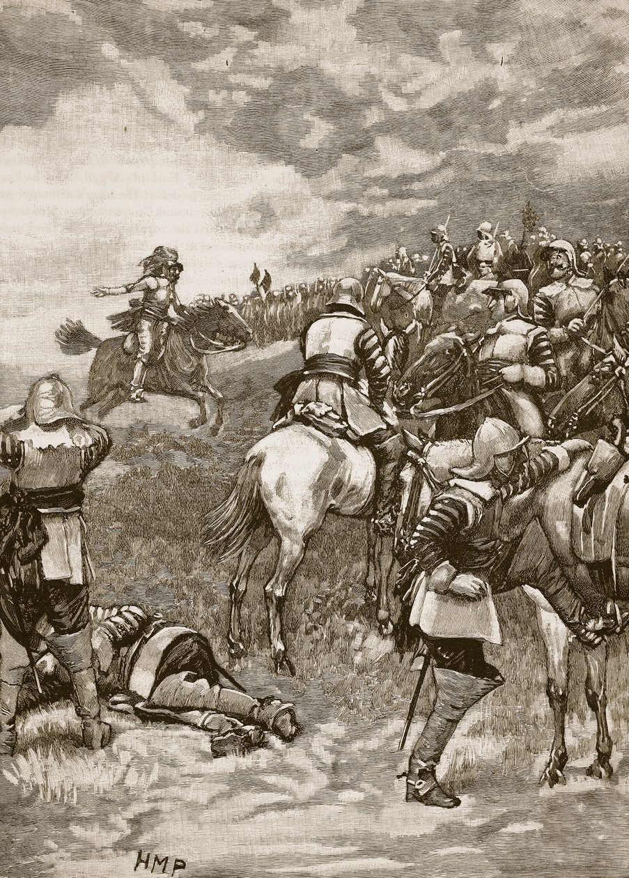 Charles bij de Slag bij Naseby, illustratie uit Cassells Illustrated History of England door English School