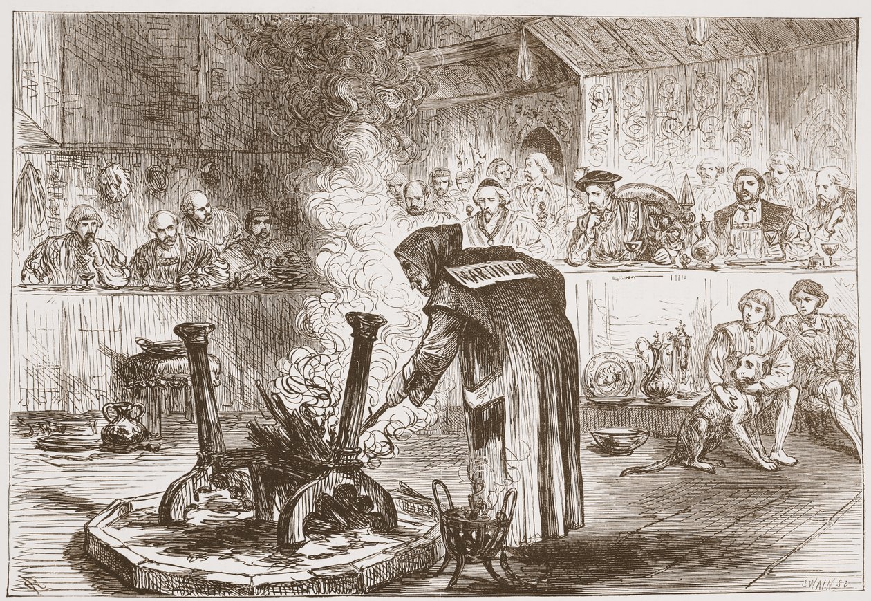 Karel ziet het spel van de maskers, illustratie uit De Geschiedenis van het Protestantisme door James Aitken Wylie, 1878 door English School