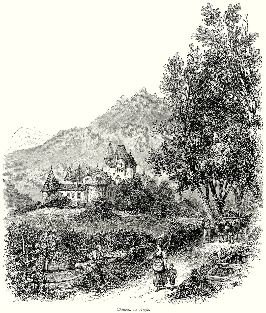 Kasteel in Aigle (gravure) door English School
