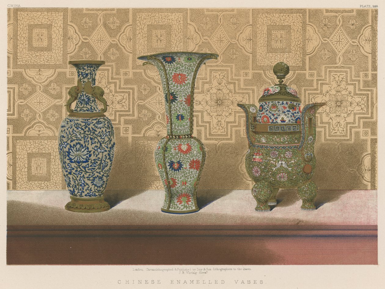 Chinees geëmailleerde vazen (chromolitho) door English School