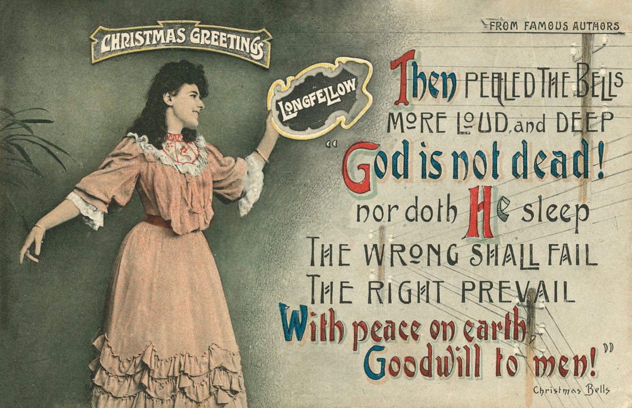 Kerstwenskaart (kleurenlitho) door English School