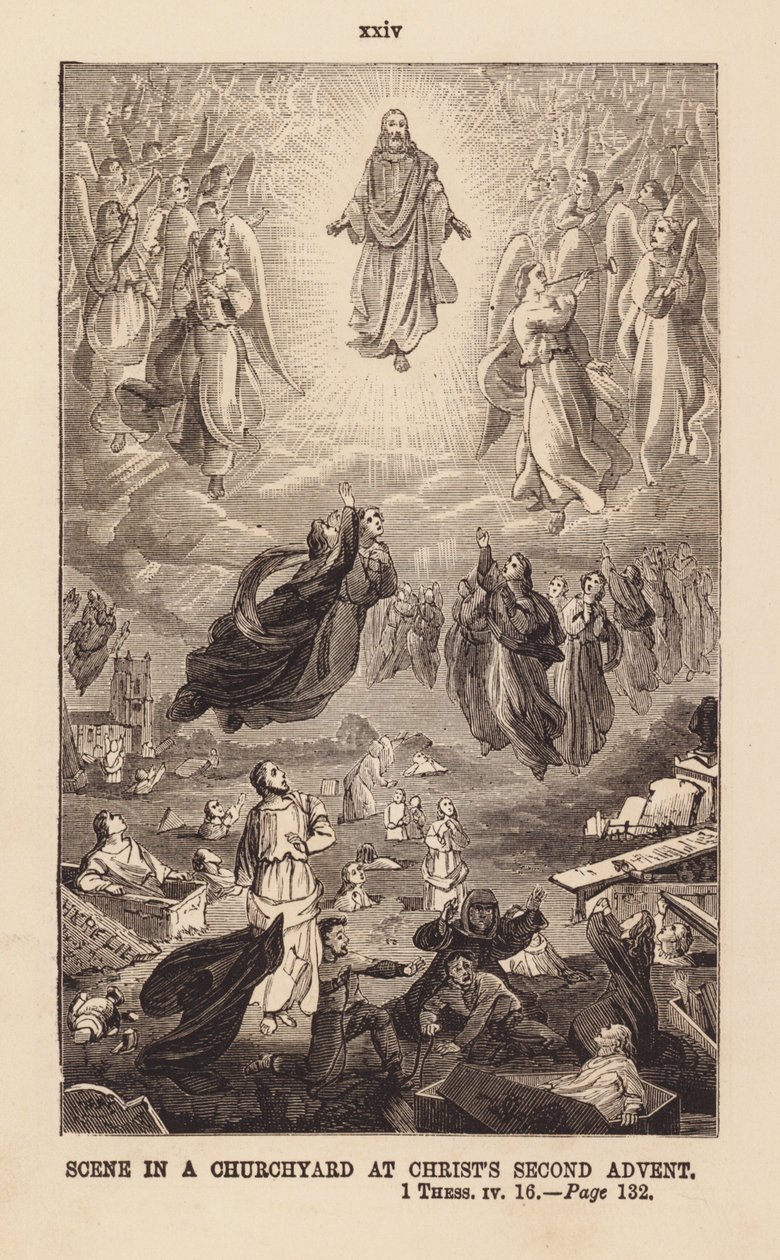 De tweede komst van Christus (gravure) door English School