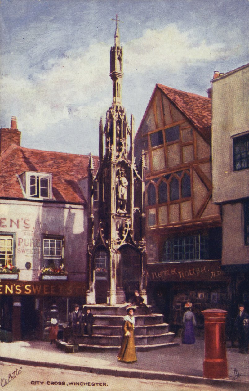 City Cross, Winchester (kleurenlitho) door English School