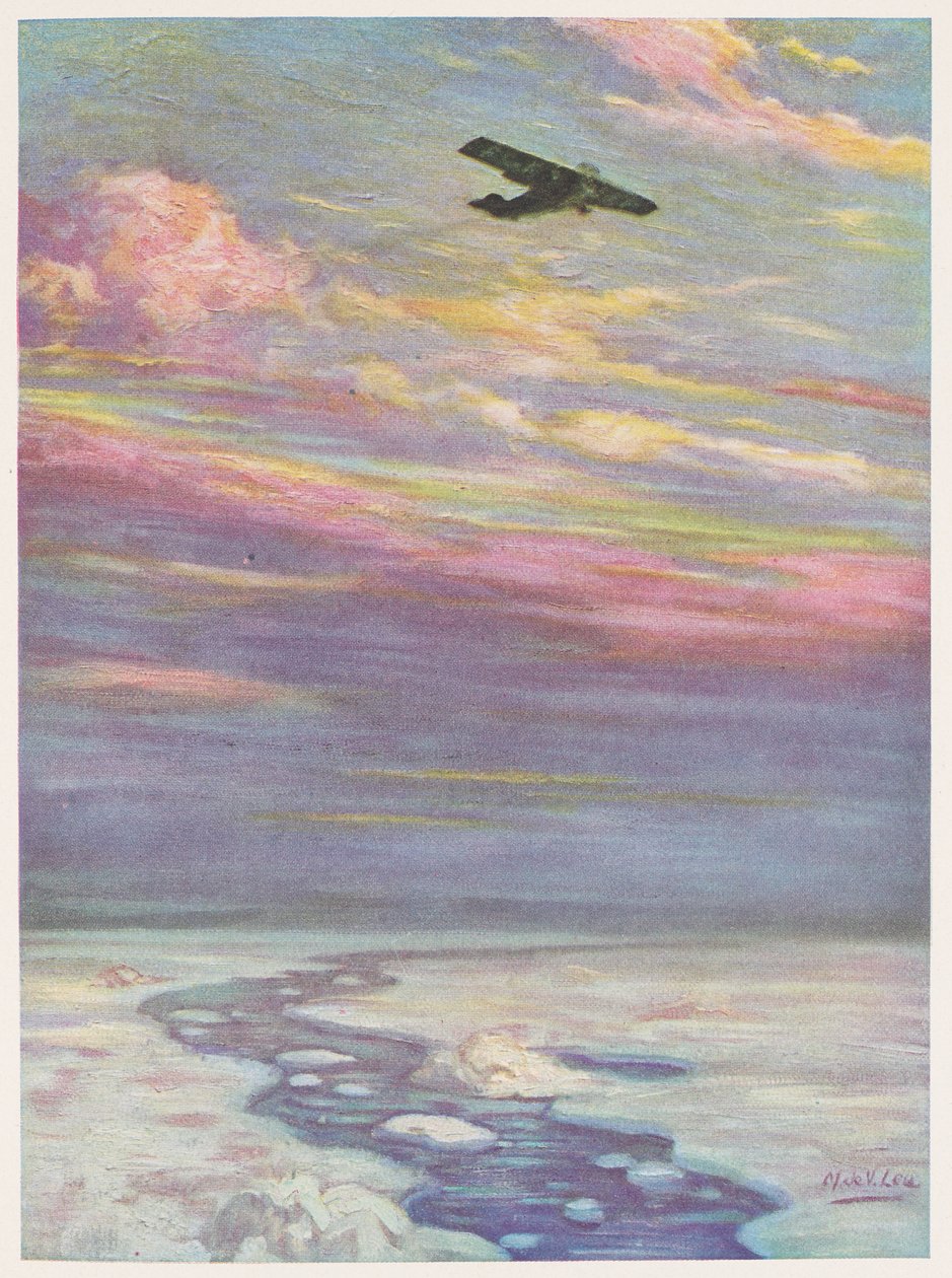Commandant Richard E. Byrd vliegt over de Noordpool in zijn monoplane door English School