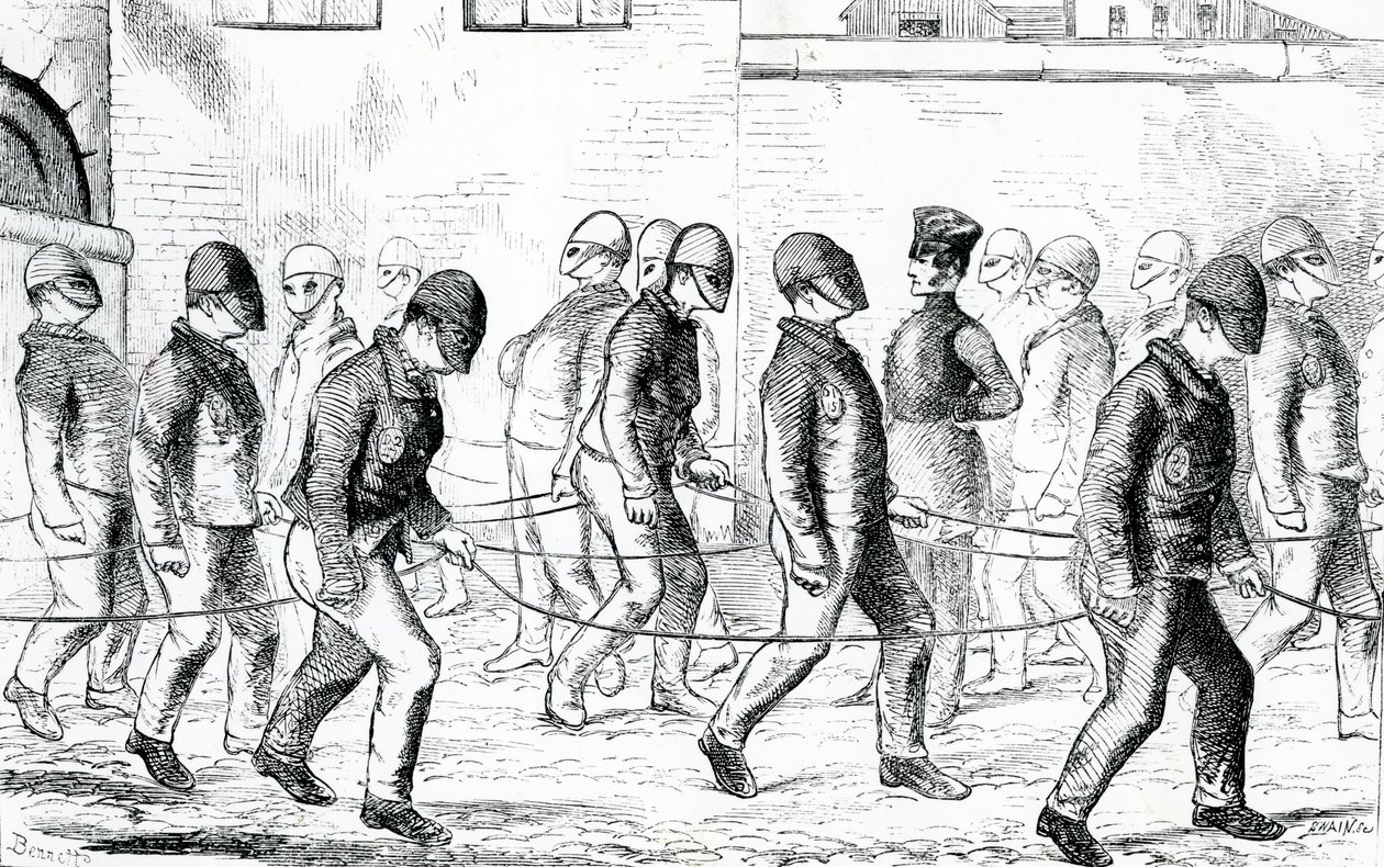 Gevangenen oefenen in de Pentonville-gevangenis, uit 