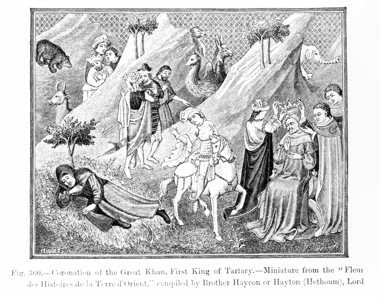 Kroning van de Grote Khan (Kublai Khan) (1214-94) Eerste Koning van Tartary, uit de Fleur des Histoires de la Terre d