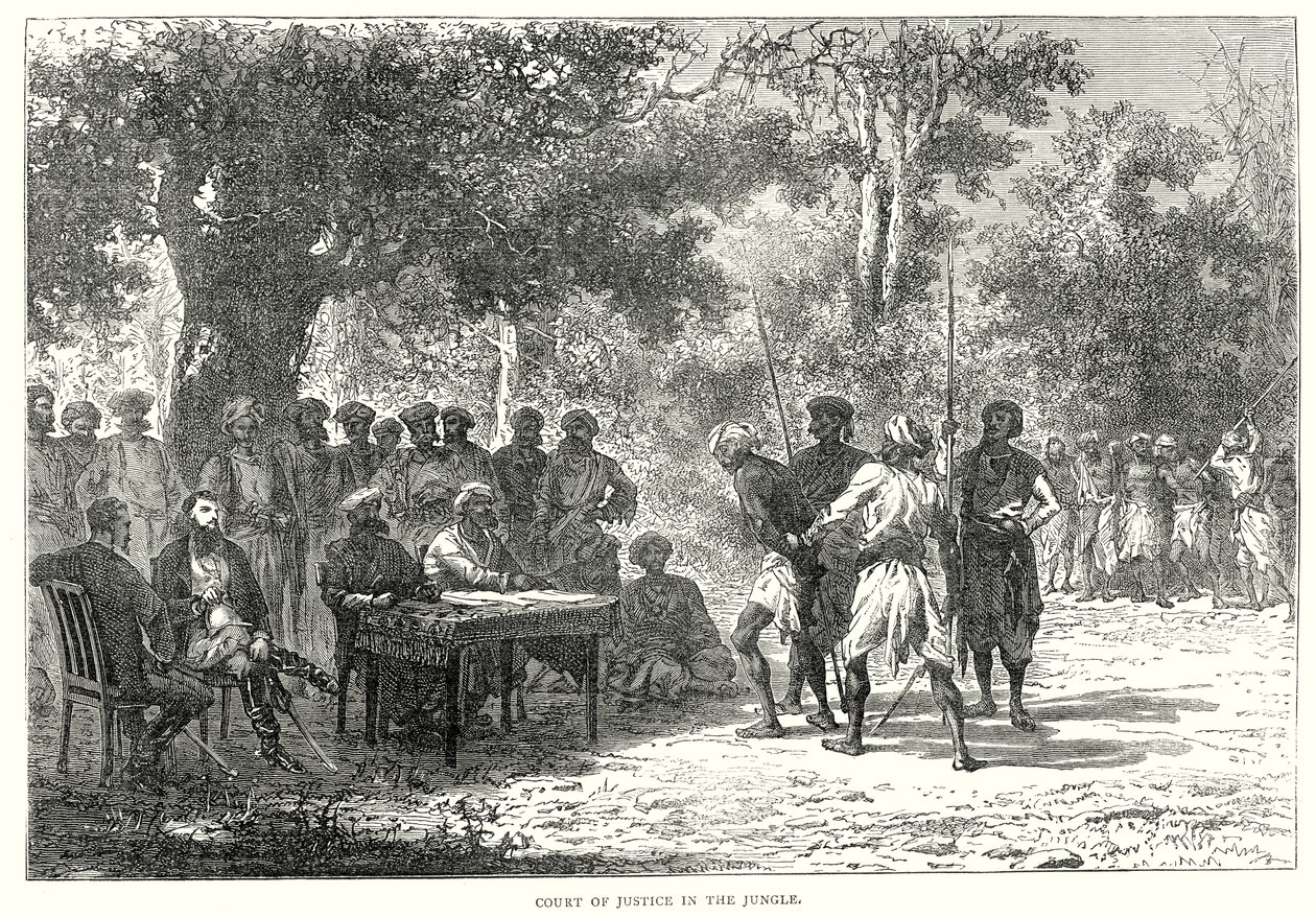Gerechtshof in de jungle (gravure) door English School