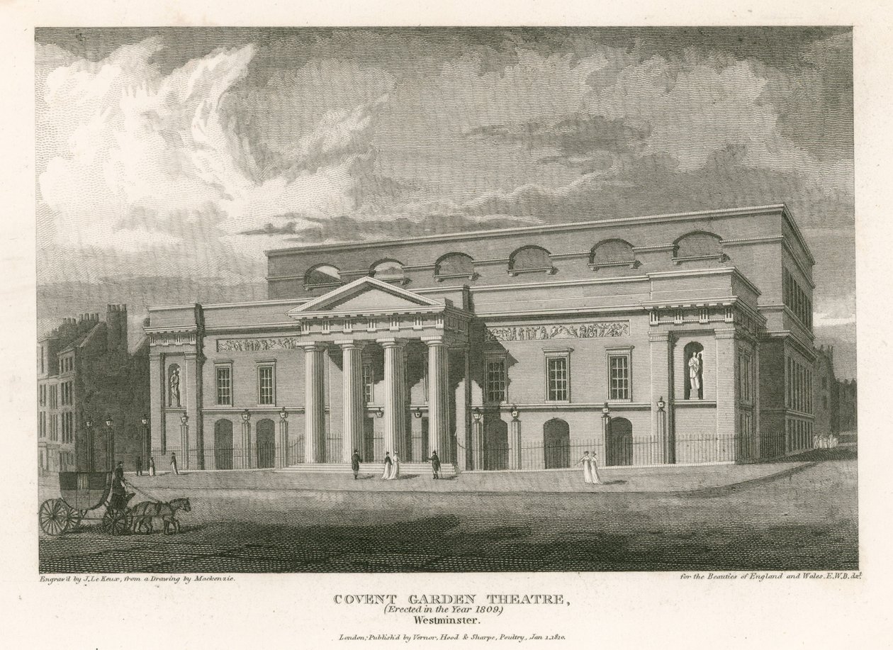 Covent Garden Theatre, Westminster, Londen (gravure) door English School