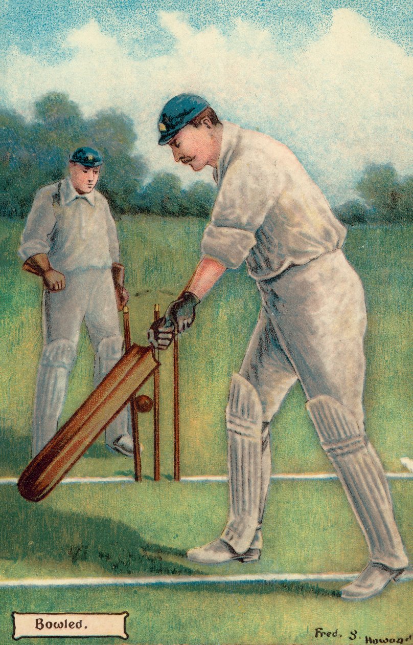 Cricket: Bowled (kleurenlitho) door English School