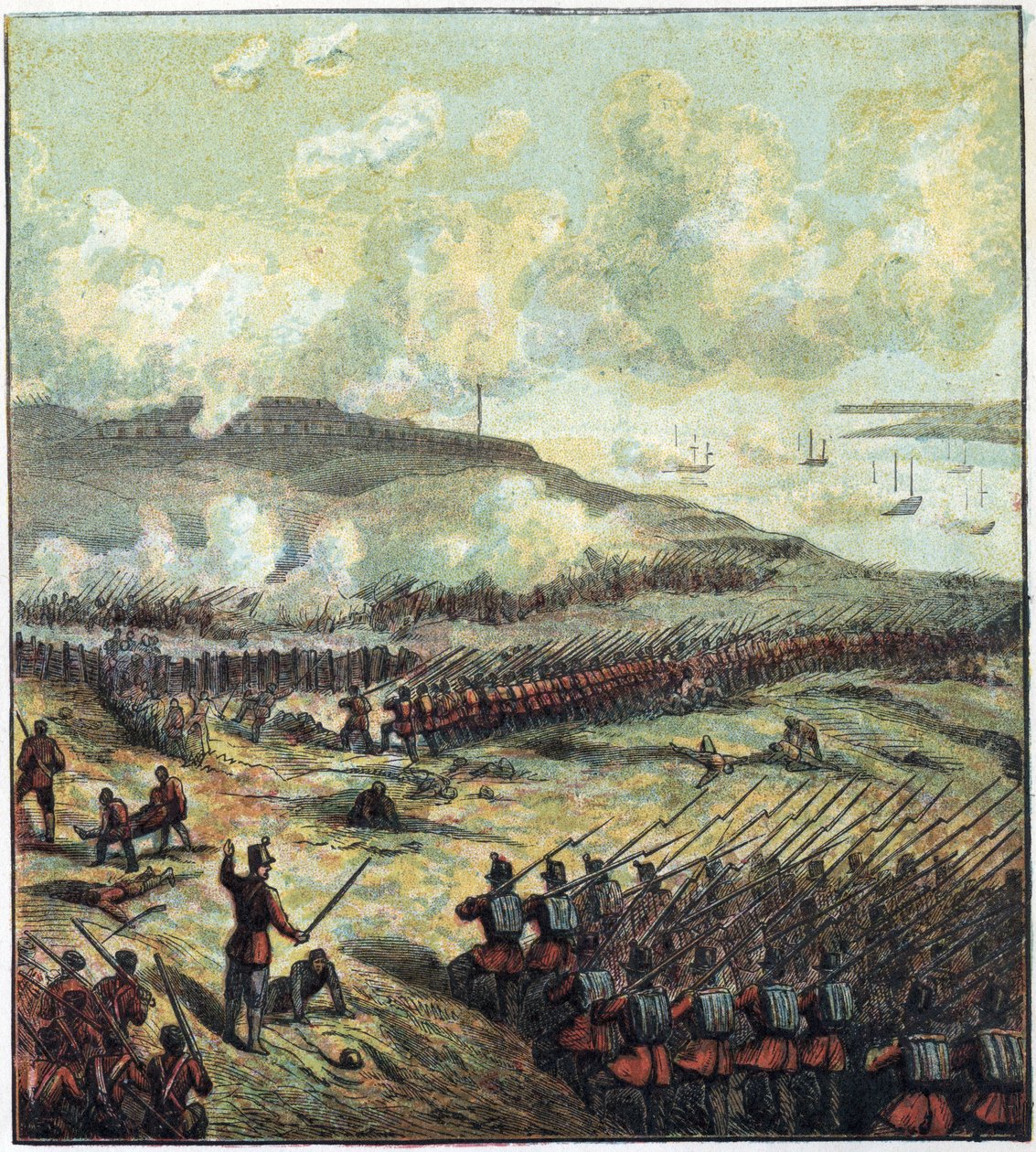 Krimoorlog (1853-1856): de slag bij Inkermann op 5/11/1854 tussen Rusland en de Britse, Franse en Turkse coalitie die won. De Slag bij Inkerman door English School