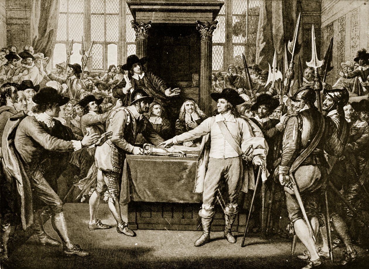 Cromwell ontbindt het Lange Parlement, 1653, illustratie uit Hutchinsons Story of the British Nation, ca. 1923 door English School