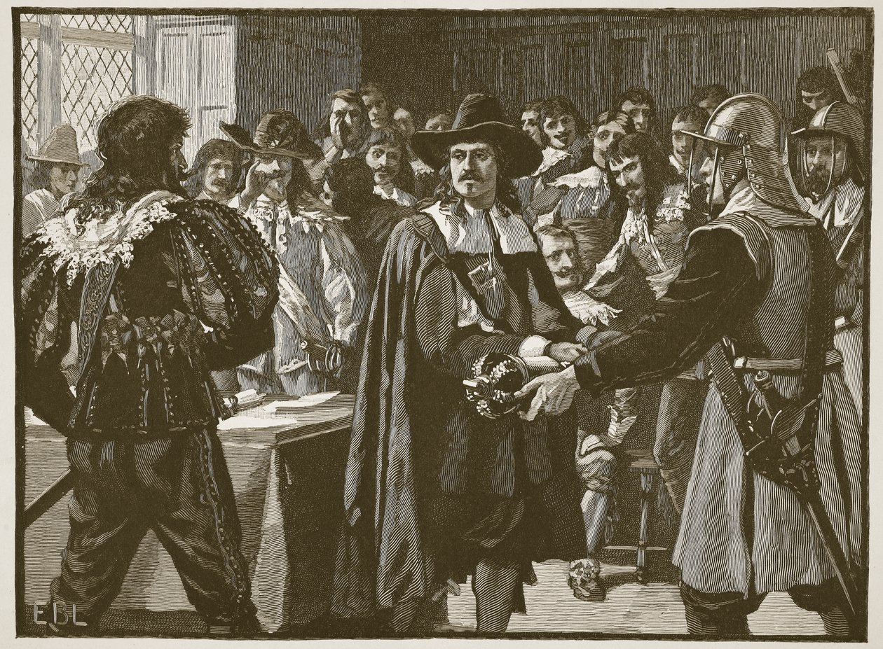 Cromwell ontbindt het Lange Parlement, illustratie uit Cassells Illustrated History of England door English School