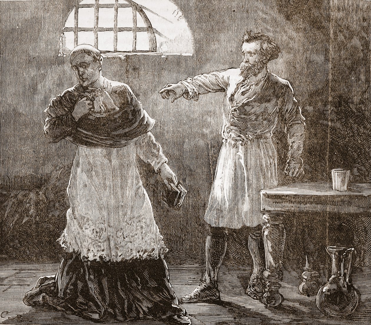 Denis berispt de bisschop van Meaux, illustratie uit De Geschiedenis van het Protestantisme door James Aitken Wylie, gepubliceerd in 1878 door English School