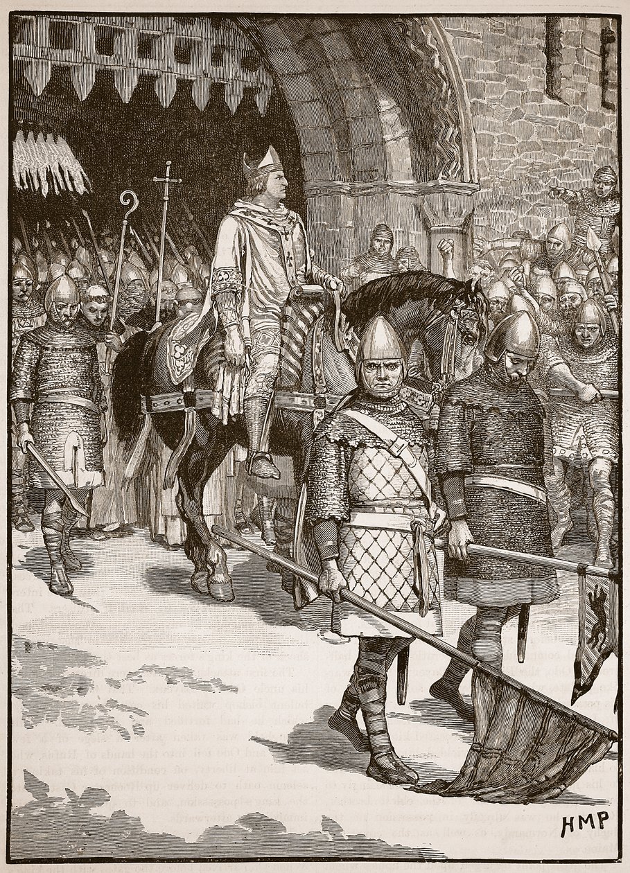 Vertrek van bisschop Odo uit Rochester, illustratie uit Cassells Illustrated History of England door English School