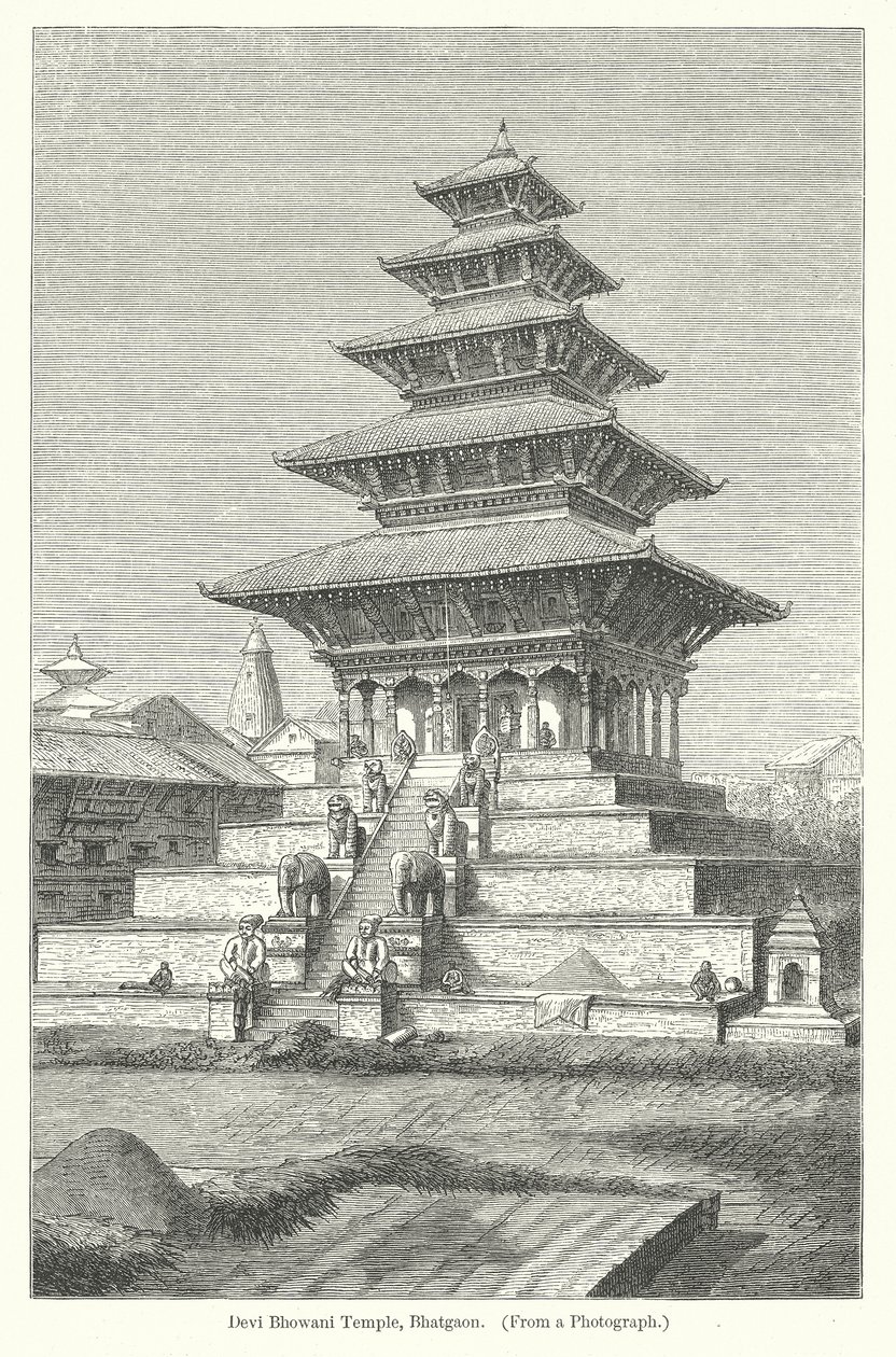 Devi Bhowani Tempel, Bhatgaon (gravure) door English School