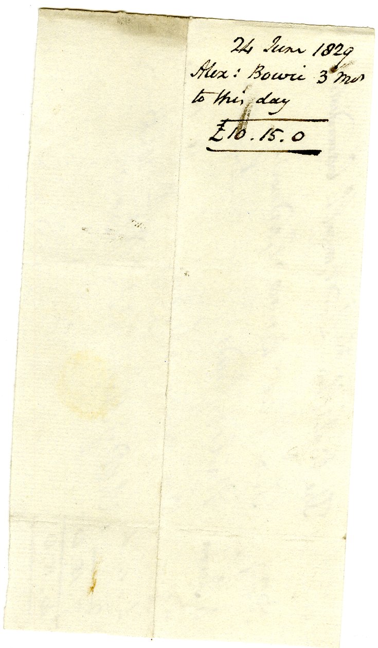 Devonshire MSS AS 3101, folio uit een bundel rekeningen vereffend door Pinder Simpson voor Lord George Cavendish, inclusief de rekening van Alexander Bowie door English School