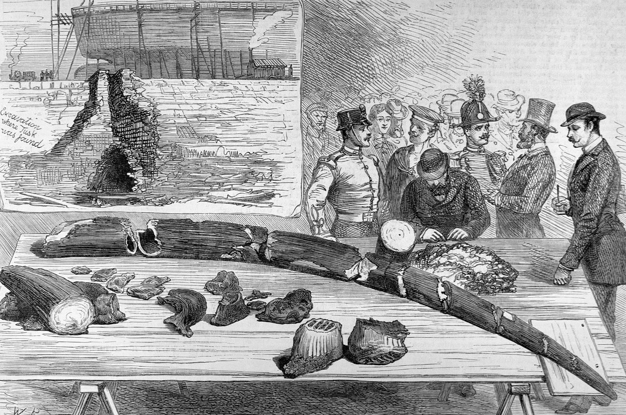 Ontdekking van Fossiele Overblijfselen in Livorno, Toscane, uit The Illustrated London News, 21 januari 1882 door English School