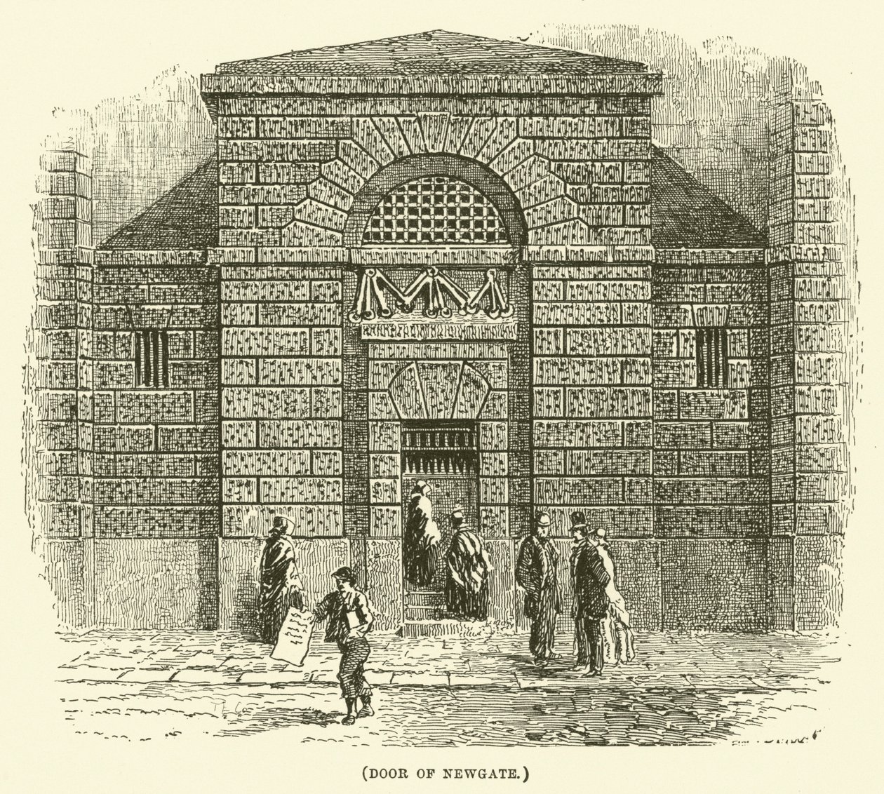 Deur van Newgate (gravure) door English School