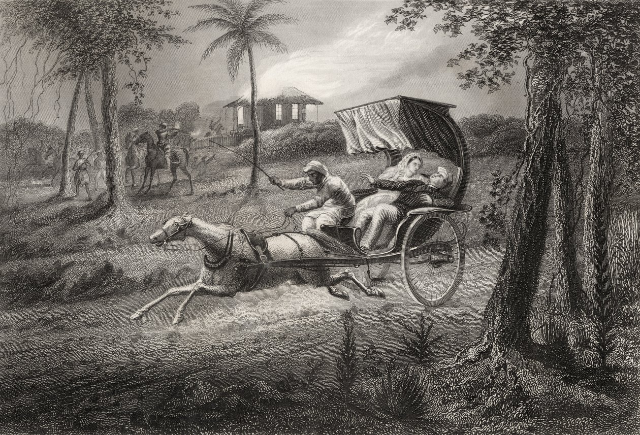 Dr. Graham neergeschoten in zijn buggy door de Sealkote muiters in 1857, uit 